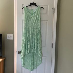 Green lace high low dress